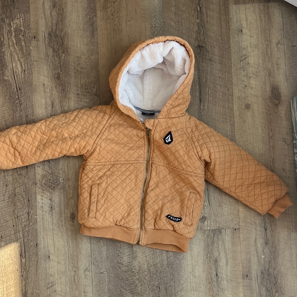 Volcom boys quilted Tan Hooded Jacket 4T